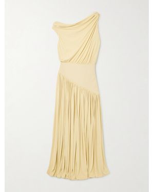 Abadia Gwen Asymmetric Draped Jersey-Trimmed Stretch-Bamboo Maxi Dress - Metallic
