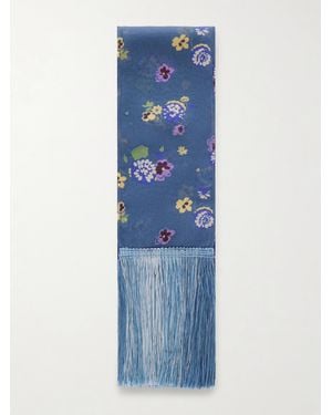 Anna Sui Blooming Fringe-Trim Scarf - Blue