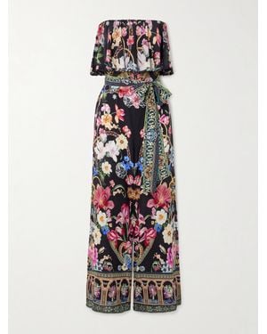 CAMILLA Trägerloser Jumpsuit Aus Bedrucktem Crêpe De Chine Aus Seide Mit Verzierungen - Weiß