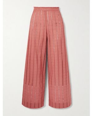 Alix Of Bohemia Otto Rouge Embroidered Cotton Trousers - Pink