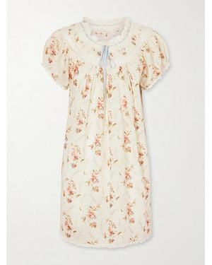 Doen Daphne Lace-Trimmed Pintucked Floral-Print Organic Cotton-Voile Mini Dress - Natural