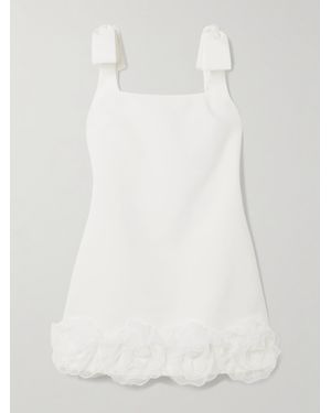 Self-Portrait Bow-Detailed Lace-Trimmed Crepe Mini Dress - White