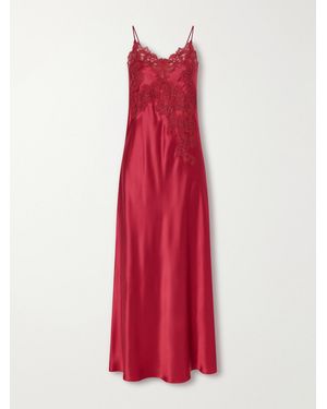 Loretta Caponi Grimilde Lace-Trimmed Silk Maxi Dress - Red
