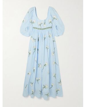 Agua Bendita Viviane Soledad Embroidered Linen Maxi Dress - Blue