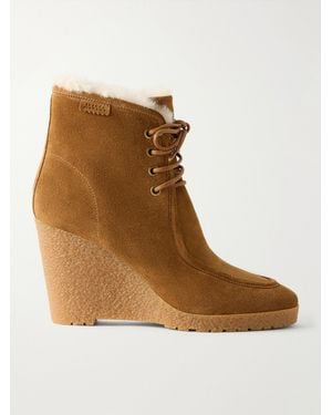 Isabel Marant Cylia Shearling-Trimmed Suede Wedge Ankle Boots - Brown