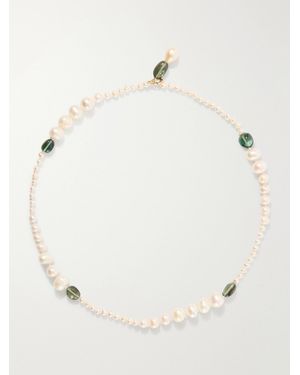 Loren Stewart Poet Lariat 14-Karat, Pearl And Tourmaline Beads Necklace - Natural