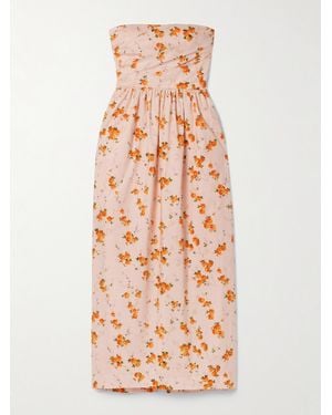 LoveShackFancy Luxie Trägerloses Midikleid Aus Baumwoll-Voile Mit Blumenprint - Weiß