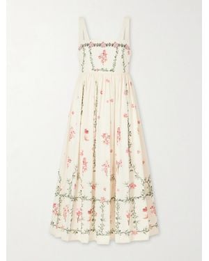 Agua Bendita Barbara Floral-Printed Cotton Midi Dress - Natural