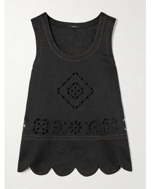 Vita Kin Orlando Scalloped Broderie Anglaise Linen Tank - Black