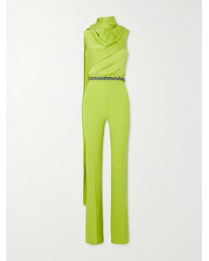 Safiyaa Cara Draped Satin And Crepe Jumpsuit - Green