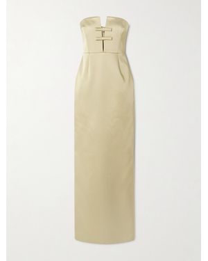 The New Arrivals Ilkyaz Ozel Noa Strapless Bow-Embellished Satin Gown - White