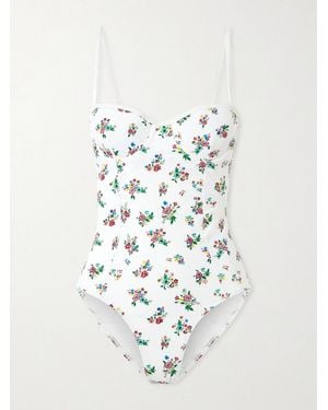 Tory Burch Balcony Underwired Floral-Print Swimsuit - White