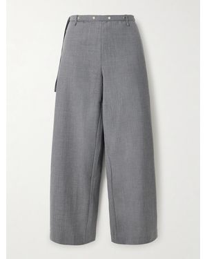Deiji Studios Belted Pinstriped Wool Pants - Gray