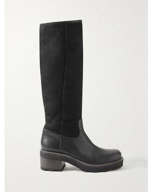 Gabriela Hearst Vylos Shearling-Lined Suede And Leather Knee Boots - Black