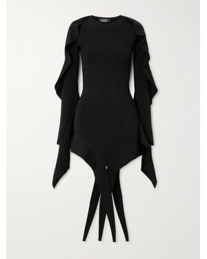 Mugler Asymmetric Stretch-Knit Mini Dress - Black