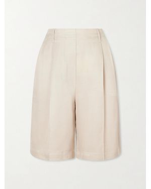 Leset Kim Pleated Woven Shorts - Natural