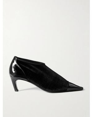 TOTEME Patent Leather-Trimmed Velvet Ankle Boots - Black