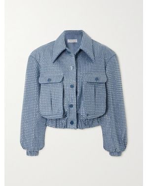 ROWEN ROSE Sequin-Embellished Denim Bomber Jacket - Blue