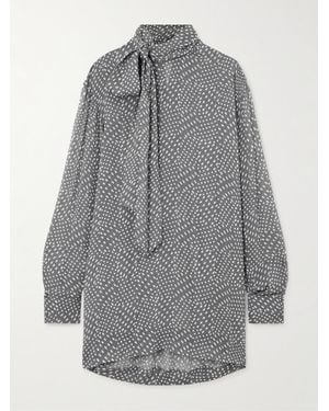 Dries Van Noten Hemd Aus Georgette Mit Punkten Und Stehkragen Zum Binden - Grau