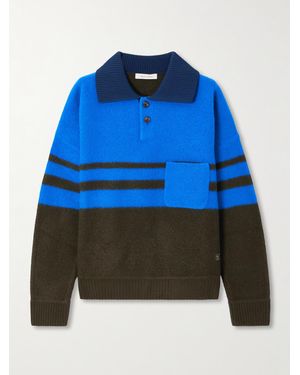 Wales Bonner Pull Façon Polo En Laine Mélangée À Rayures Calm - Bleu