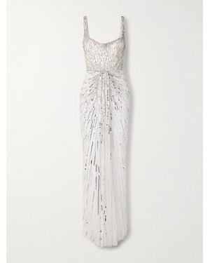 Jenny Packham Chrissy Draped Embellished Tulle Gown - White