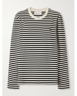 Ami Paris Logo-Embroidered Striped Cotton-Jersey T-Shirt - Black