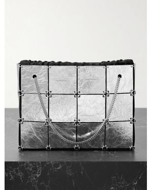 KHAITE Emma Mini Embellished Metallic Crinkled-Leather Tote - Gray