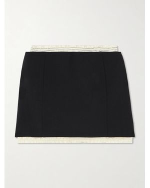 Victoria Beckham Layered Ruched Satin-Trimmed Crepe Mini Skirt - Black