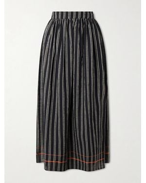Ulla Johnson Suri Striped Cotton-Voile Wrap Midi Skirt - Black