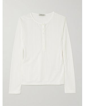 Anine Bing Pia Pointelle-Knit Henley Top - White