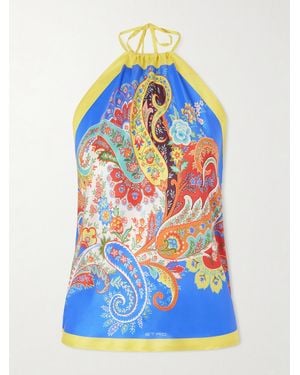 Etro Paisley-Print Silk-Twill Halterneck Top - Blue