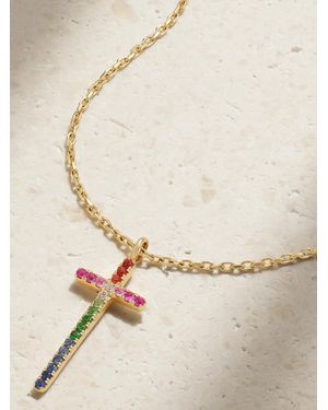 Diane Kordas Mini Cross 14-Karat Sapphire And Tsavorite Necklace - Natural