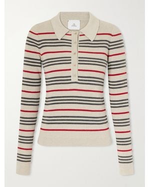 The Elder Statesman Libeccio Stripped Wool, Silk And Linen-Blend Knitted Polo - Natural