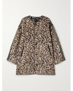 R13 Convertible Faux Leather-Trimmed Leopard-Print Brushed Wool-Blend Coat - Natural