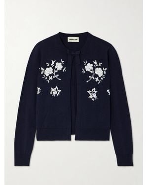 ShuShu/Tong Embroidered Embellished Silk And Cashmere-Blend Cardigan - Blue