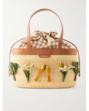 Aquazzura Birdsong Appliquéd Leather-Trimmed Raffia Tote - Natural