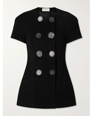 Dries Van Noten Embellished Double-Breasted Floral-Jacquard Jacket - Black