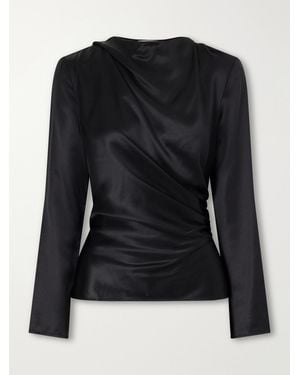 Loulou de Saison Anya Gathered Satin Blouse - Black