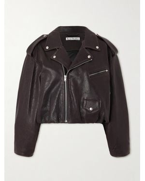Acne Studios Gathered Textured-Leather Biker Jacket - Black