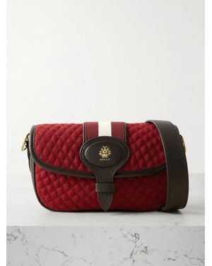 Bally Quilted Webbing And Leather-Trimmed Wool-Bouclé Shoulder Bag - Red