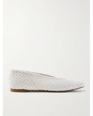 Bottega Veneta Sofia Flache Schuhe Mit Spitzer Kappe Aus Intrecciato-Leder - Weiß