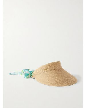 Chloé Printed Silk-Trimmed Woven Raffia Sunhat - Blue