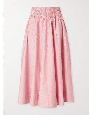 Suzie Kondi Kyria Shirred Striped Cotton-Poplin Midi Skirt - Pink