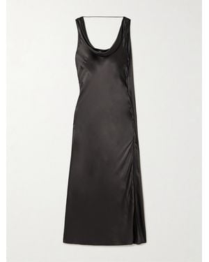 Acne Studios Open-Back Draped Silk-Satin Midi Dress - Black