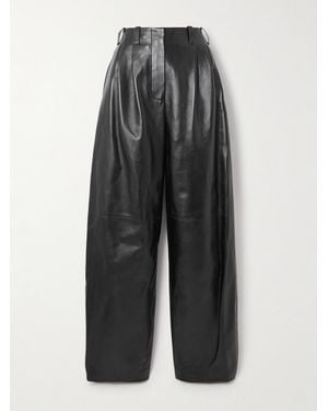 Givenchy Pleated Leather Barrel-Leg Trousers - Grey