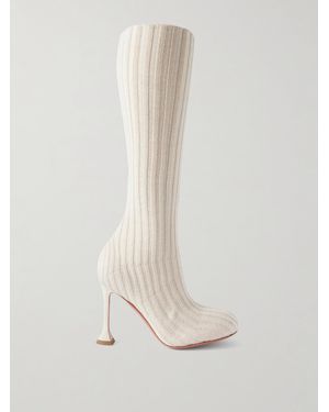 AMINA MUADDI Veneda Ribbed Stretch-Knit Knee Boots - White