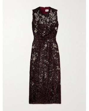Erdem Embellished Georgette Dress - Brown