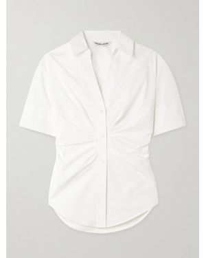 Veronica Beard Devra Ruched Cotton-Blend Poplin Shirt - White