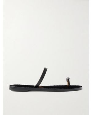 Amanu The Kibera Embellished Croc-Effect Leather Sandals - White