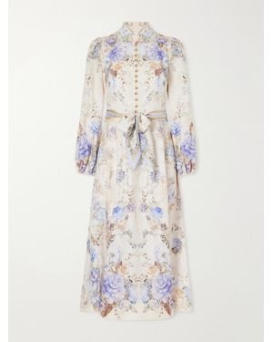 Zimmermann Floral-Print Linen Midi Dress - White